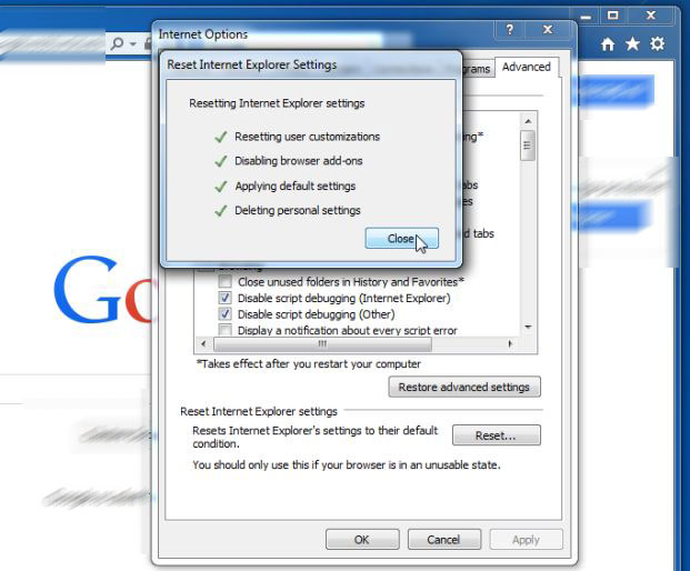 Close-button-Reset Nasıl Trojan çıkarmak için