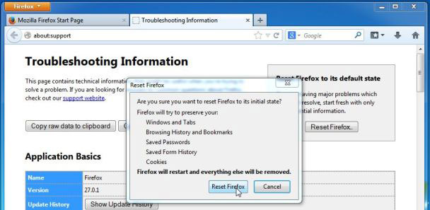 Firefox-reset-settings Screenshared Ads entfernen
