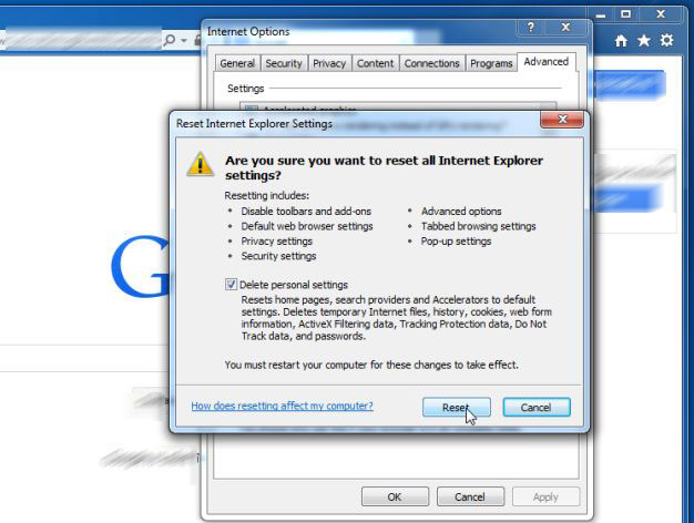 reset-button-Internet-Explorer Trojan fjerning